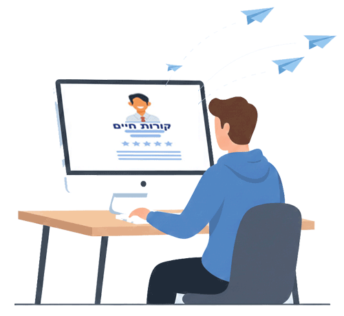 איור של אדם כותב קורות חיים על מחשב